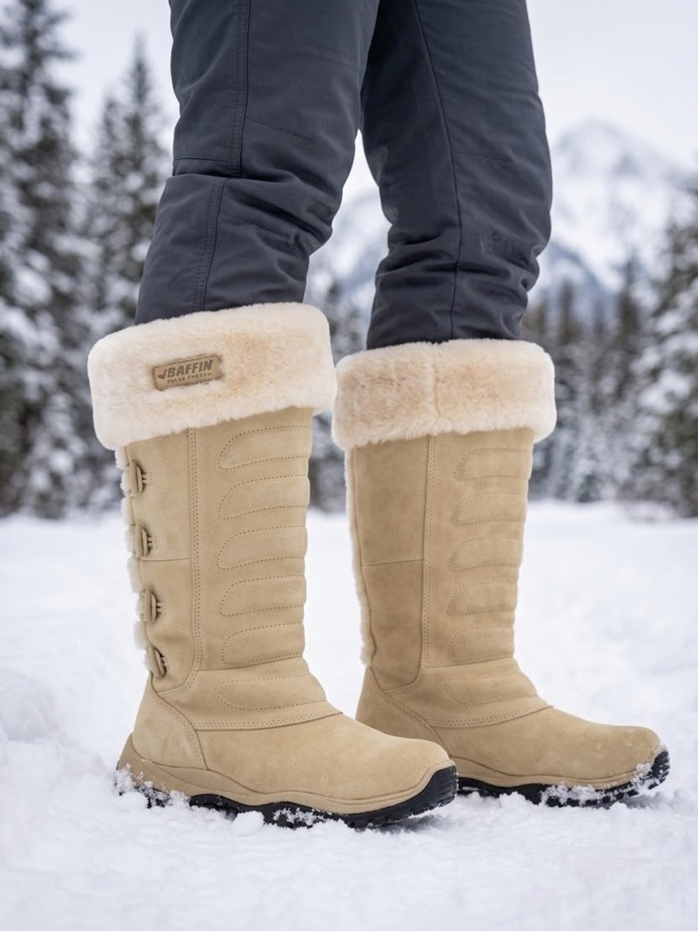 NEW Baffin Kona Suede Fur Shearling Tall Insulated Waterproof Winter Snow Boots